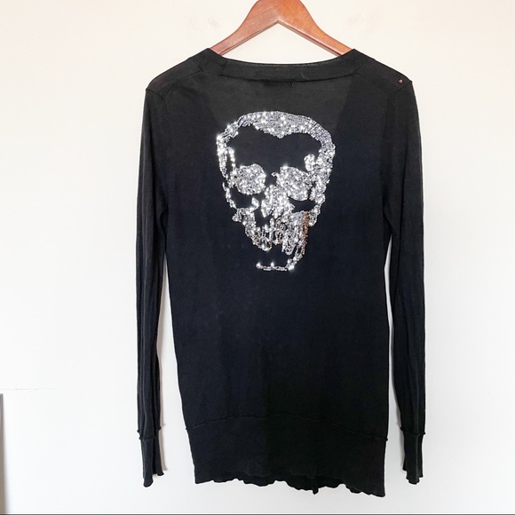 360 Cashmere Sweaters - 360 Cashmere cardigan with silver sequin skull